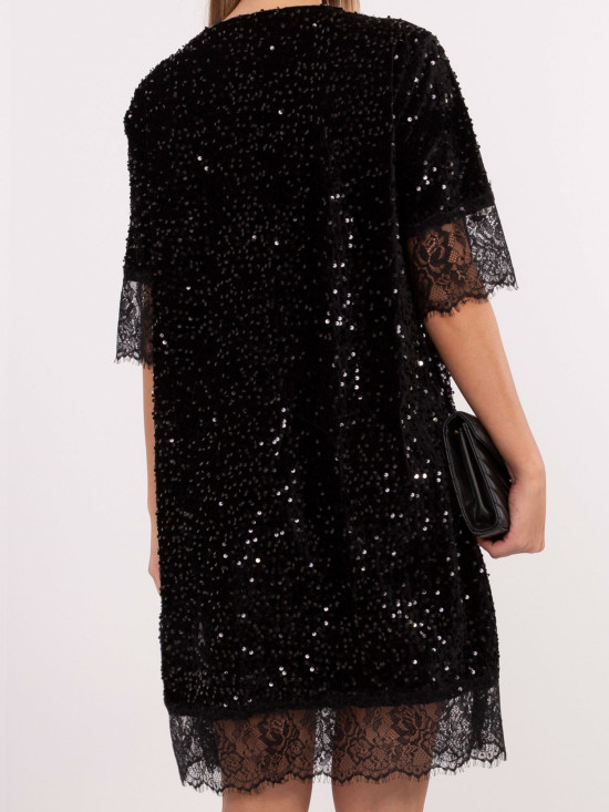 Black cocktail dress with lace and sequins