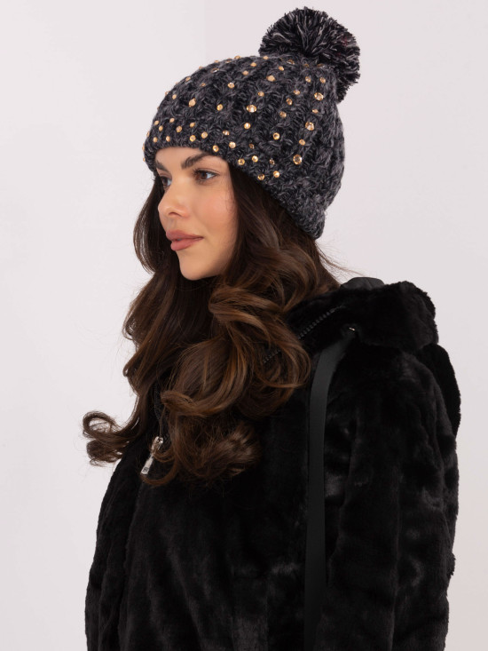 Elegant Black Beanie with Application