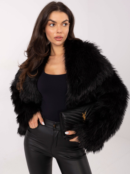 Elegant black faux fur jacket without hood
