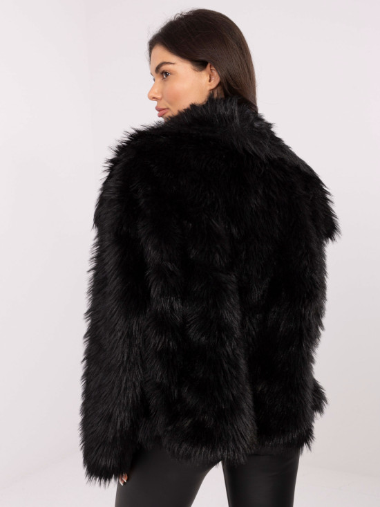 Elegant black faux fur jacket without hood