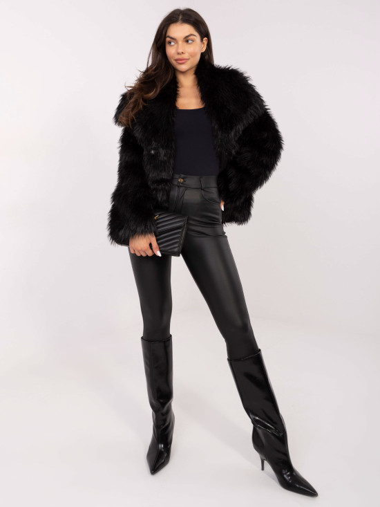 Elegant black faux fur jacket without hood