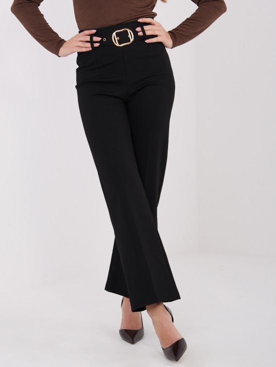 Elegant black straight-leg trousers with high waist and belt