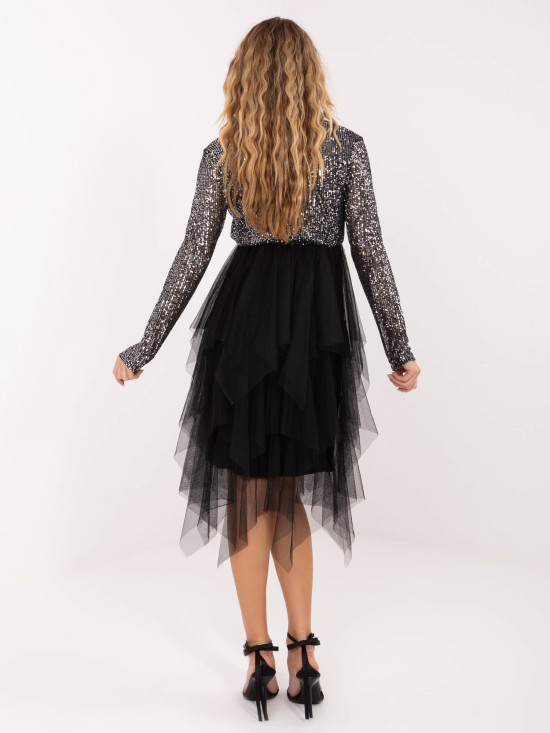 Black flared dress with sequins and lining