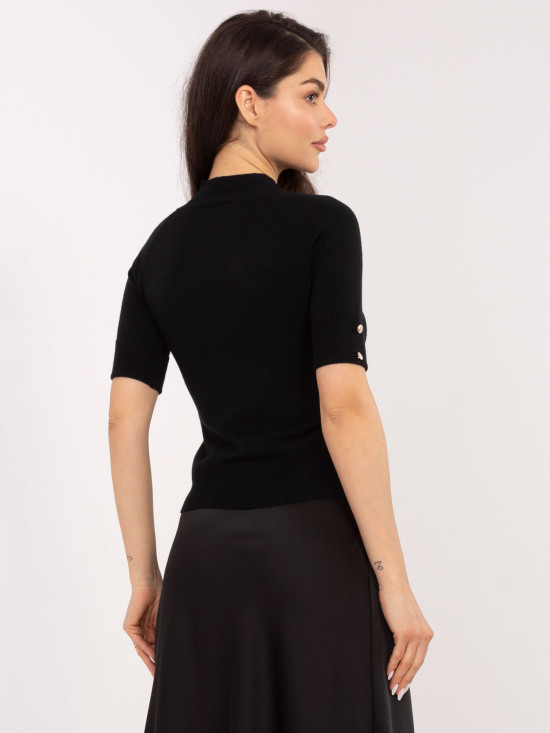 Elegant black pullover with mock neck and buttons
