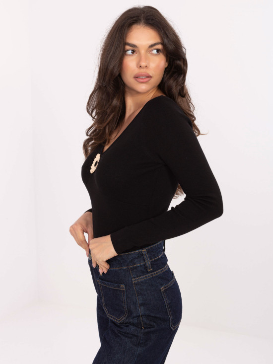 Black Ribbed V-Neck Sweater