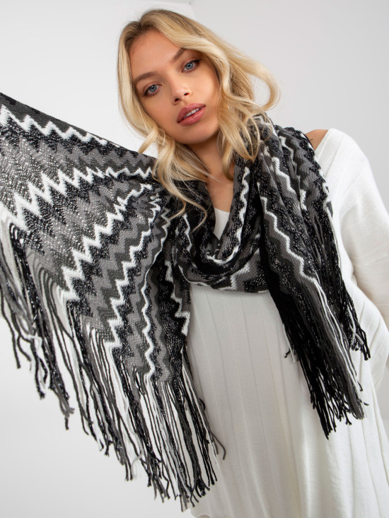 Black Women's Patterned Scarf with Shiny Thread