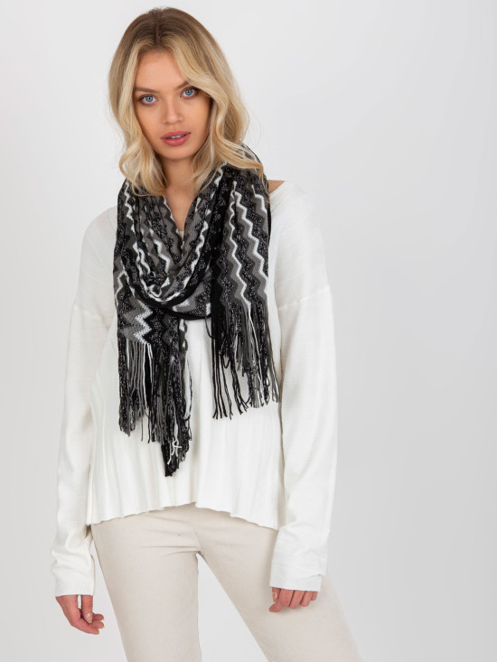 Black Women's Patterned Scarf with Shiny Thread