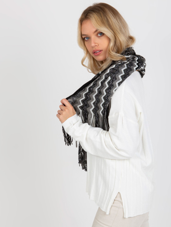 Black Women's Patterned Scarf with Shiny Thread