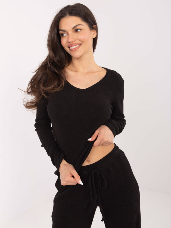 Black Ribbed V-Neck Sweater