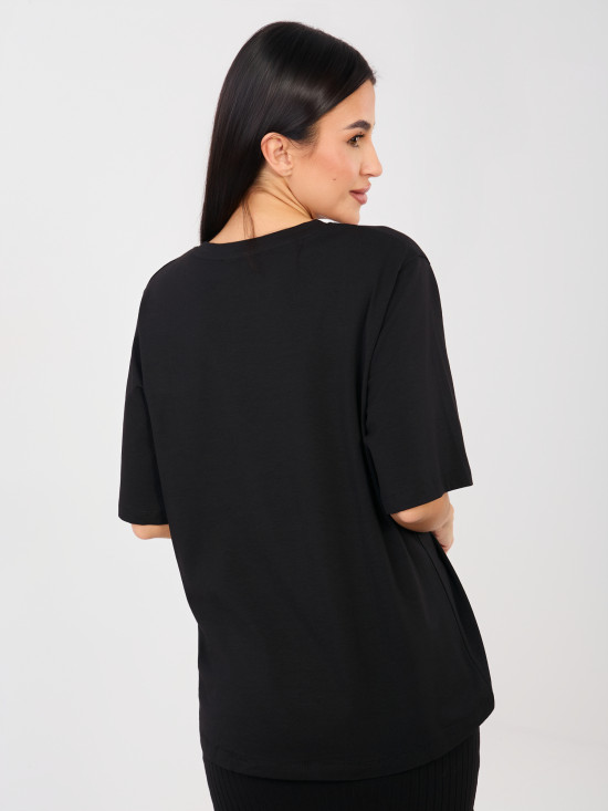 Black cotton T-shirt with short sleeves