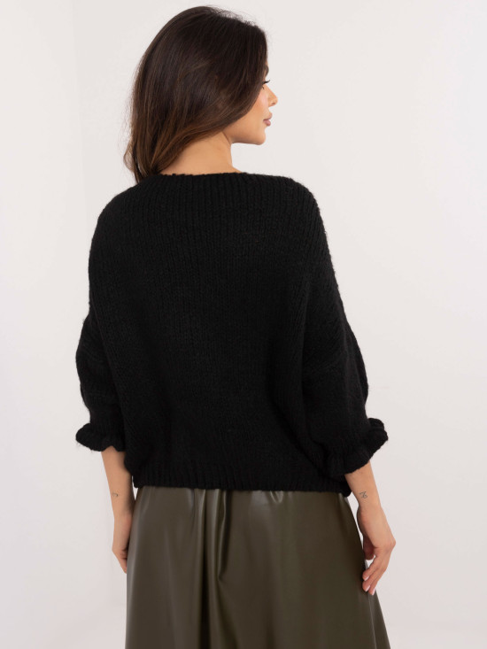 Stylish Black Sweater with 3/4 Sleeves