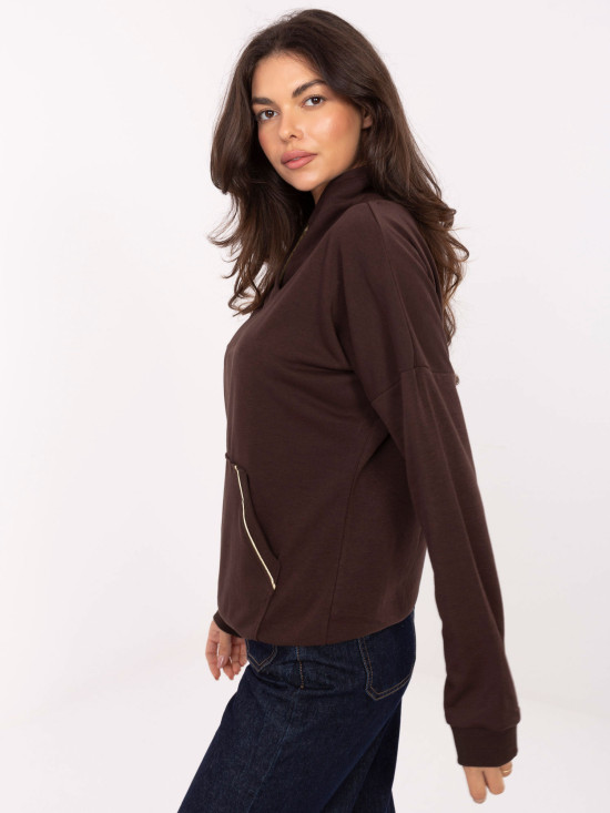 Brown cotton sweatshirt with collar and pocket
