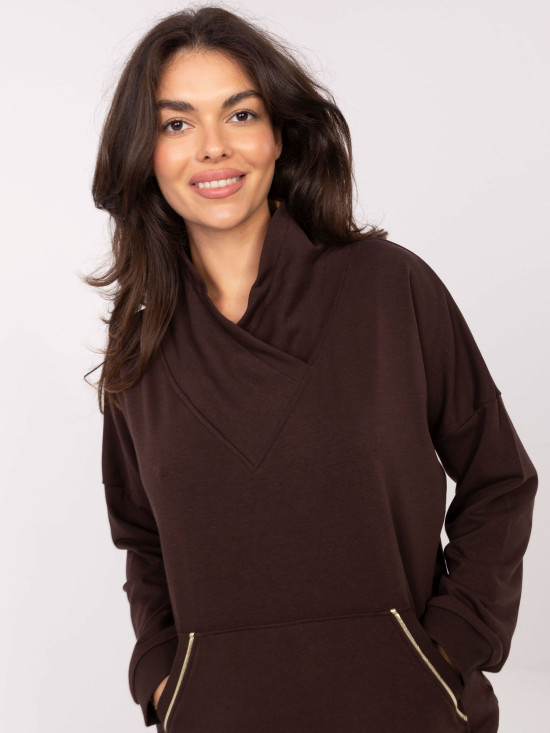 Brown cotton sweatshirt with collar and pocket