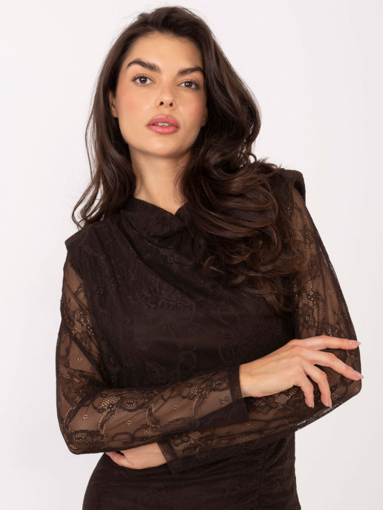 Elegant brown midi pencil dress with lace