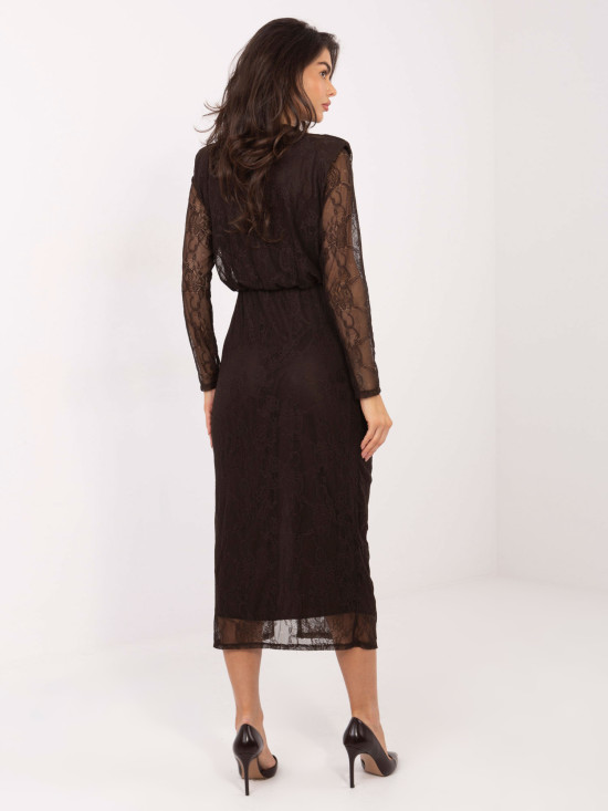 Elegant brown midi pencil dress with lace