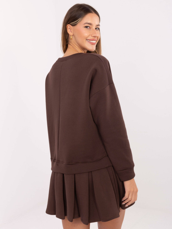 Brown flared mini dress with long sleeves
