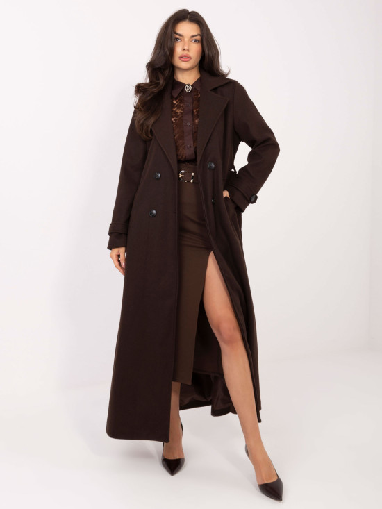 Elegant long transitional coat in brown