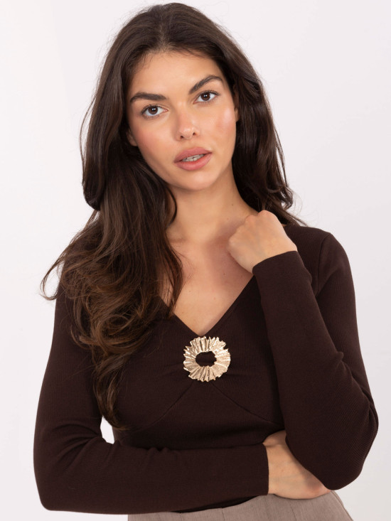 Elegant brown V-neck sweater