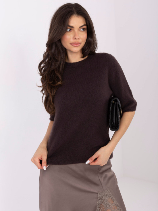 Short brown baby alpaca sweater