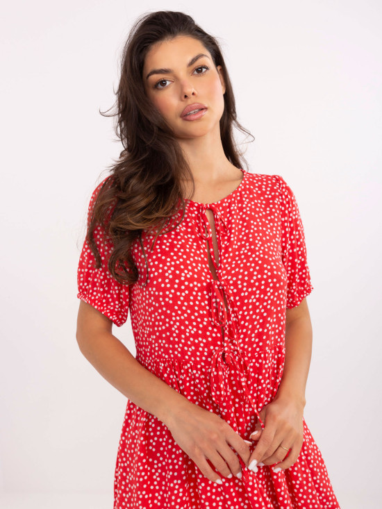 Flared Red Dress with Dots