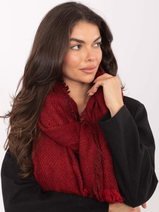 Red herringbone scarf with fringes