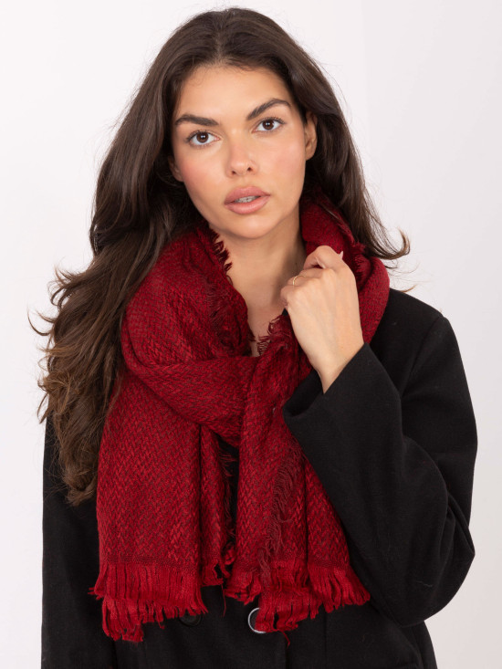 Red herringbone scarf with fringes