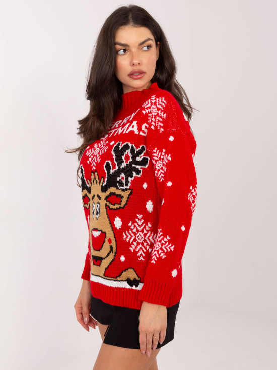 Red Turtleneck Sweater with Print