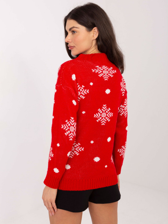 Red Turtleneck Sweater with Print