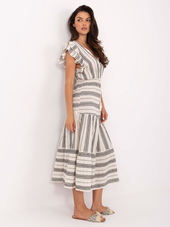 Black and White Flared Dress with V Neckline