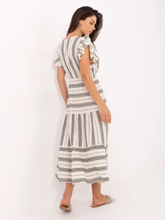 Black and White Flared Dress with V Neckline