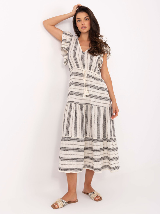 Black and White Flared Dress with V Neckline