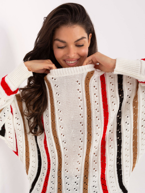 Ecru openwork sweater with stripes
