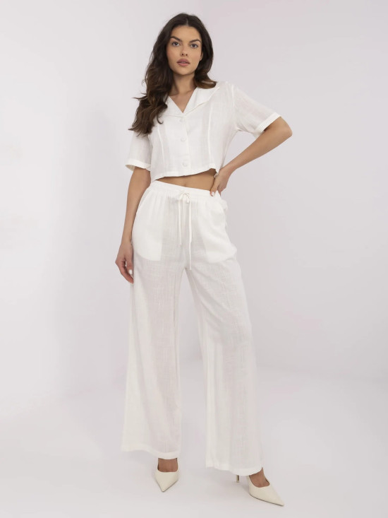 White wide-leg linen-viscose trousers