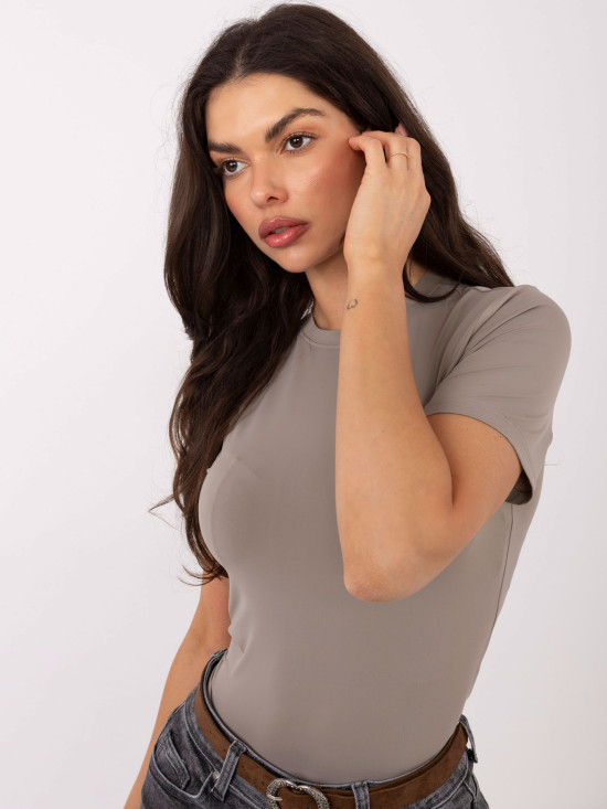 Beige smooth short-sleeve blouse