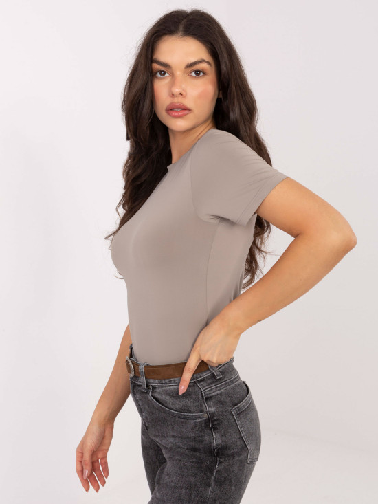 Beige smooth short-sleeve blouse
