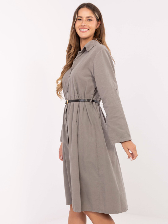 Beige shirt midi dress with belt
