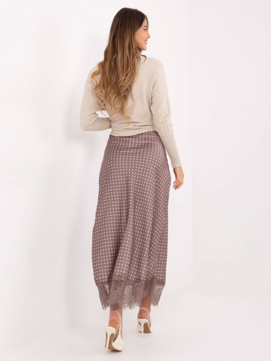 Beige midi skirt with polka dots and lace