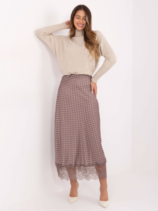 Beige midi skirt with polka dots and lace