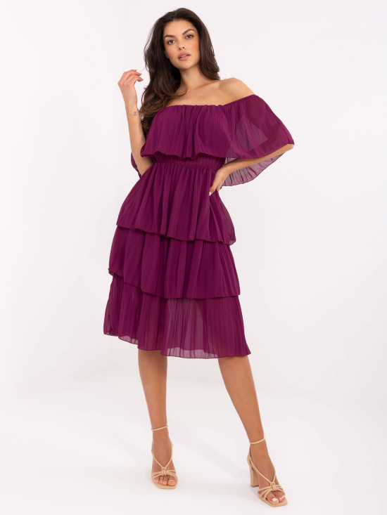 Purple Flared Dress with Ruffle