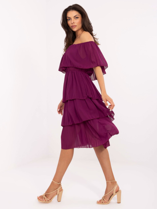 Purple Flared Dress with Ruffle