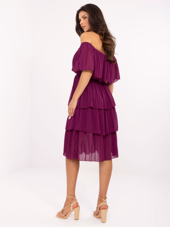Purple Flared Dress with Ruffle