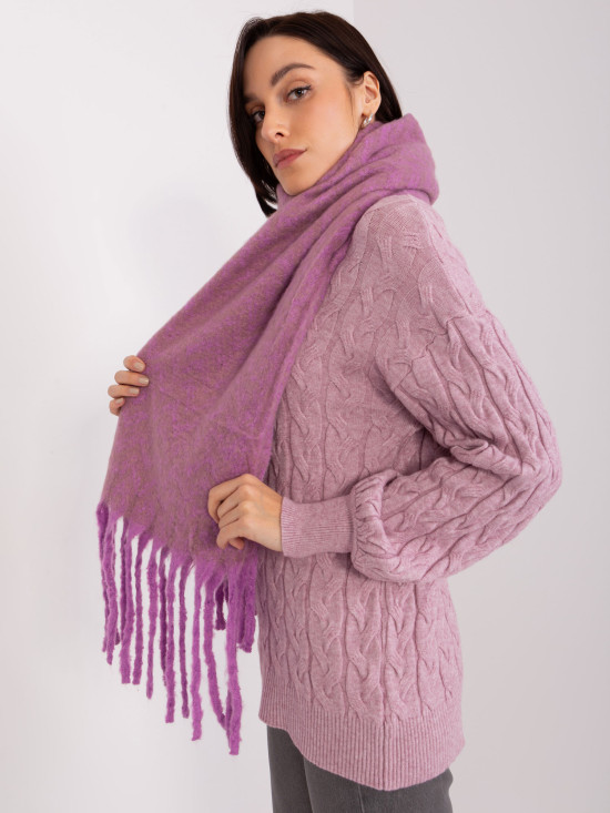 Purple-beige Scarf with Fringes