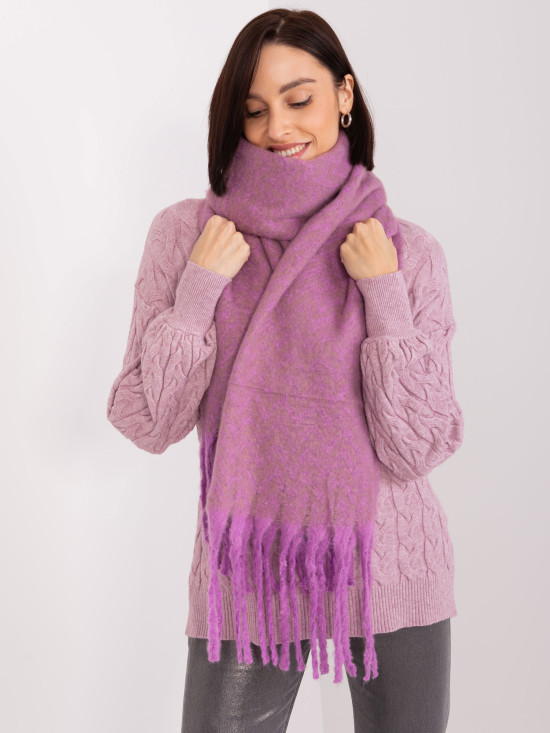 Purple-beige Scarf with Fringes