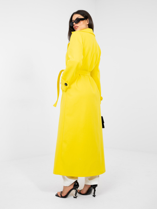 Women's yellow transitional coat with belt