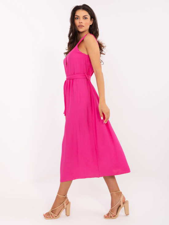 Pink Flared Dress with Belt