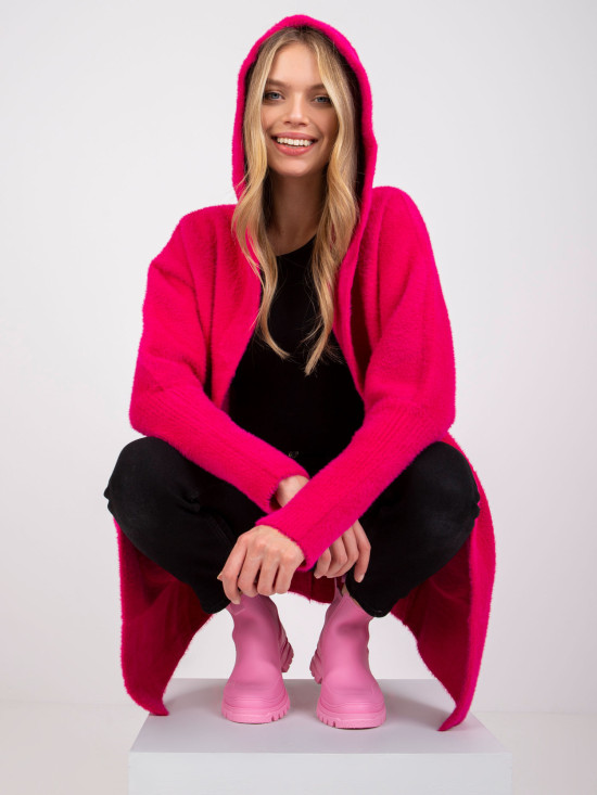 Fuchsia transitional wool-angora coat with hood