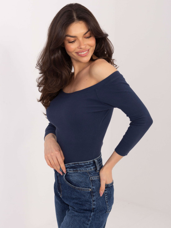 Navy cotton off-shoulder blouse