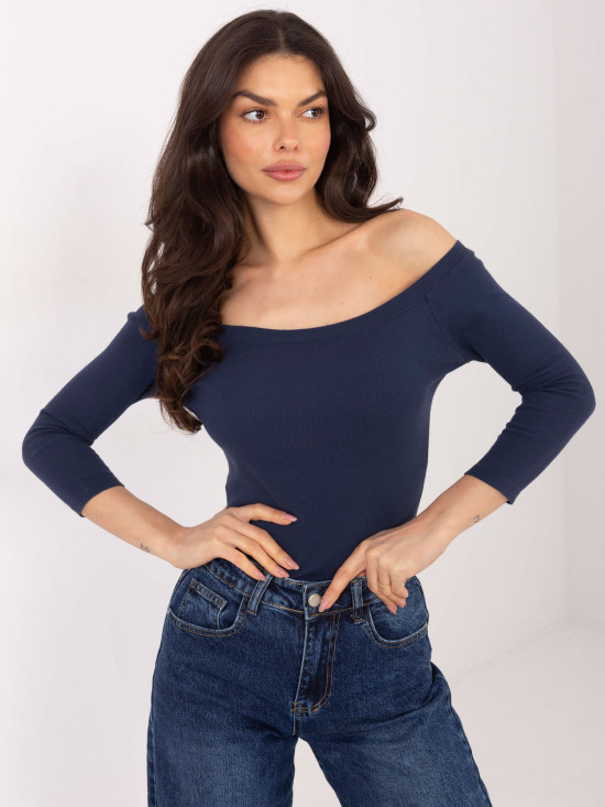 Navy cotton off-shoulder blouse