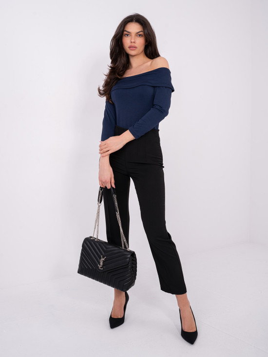 Navy blue off-shoulder blouse with 3/4 sleeves