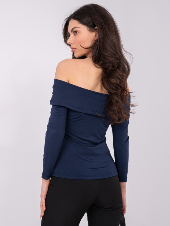Navy blue off-shoulder blouse with 3/4 sleeves